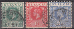 ST SANTA LUCIA 1912 - SERIE REY GEORGE V - YVERT 61-62-63 USADOS - Ste Lucie (...-1978)