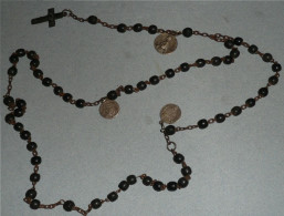 Chapelet Perles Bois, Médailles Jeanne D'Arc, Croix Bronze Ste Philomène Teresa - Religion & Esotericism