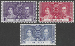 ST SANTA LUCIA 1937 - CORONACION DE GEORGE VI - YVERT 105/107* - St.Lucia (...-1978)