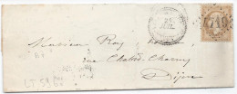 LT5960   N°21/Enveloppe, Oblitéré GC 4719 VELARS-EN-OUCHE(20), Indice 9 Pour DIJON(20) Du 24 Juil. 1867 - 1862 Napoleon III