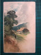 CARTE POSTALE, ART, PAYSAGES ;   Belle Carte Aux Douces Couleurs Pastel D'une Peinture D'une Cabane à Côté D'un Chemin D - Peintures & Tableaux