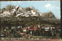 71678919 Kruen Ortsansicht Mit Kirche Und Zugspitze Kruen - Autres & Non Classés