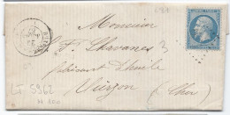 LT5962   N°22/Lettre, Oblitéré GC 681 BUXIERES-LA-GRUE(3), Indice 7 Pour VIERZON(17), Indice 2, Du 29 Mars 1867 - 1862 Napoléon III