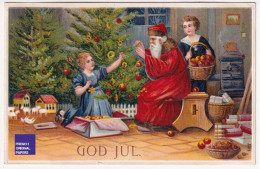 CPA Père Noël 1910 Father Christmas Postcard Sweden Suède Vintage Santa Claus Hiver Gaufrée Embossed Enfant Fille A74-43 - Santa Claus