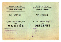 VP23.153 - RARE - Chemin De Fer De CHAMONIX Au MONTENVERS ( Mer De Glace ) Contremarque Montée & Descente ( Ticket ? ) - Europe