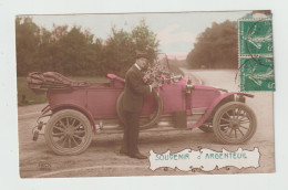 CPA - 95 - ARGENTEUIL - Souvenir D' Argenteuil - Homme Devant Sa Belle Voiture Avec Bouquet De Fleurs 1910 - RARE - - Argenteuil