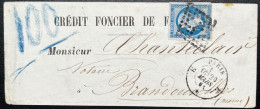 N°14 20c BLEU NAPOLEON SUR LETTRE / PARIS E POUR BRANDOUVILLERS  20 MARS 1861 / LSC - 1849-1876: Klassik