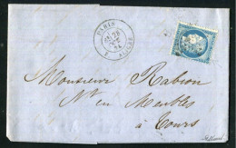Rare Lettre De Paris Pour Tours ( 1874 ) Avec Un N° 60 - Etoile 23 & Cachet à Date Paris R.   Aligre - 1849-1876: Classic Period