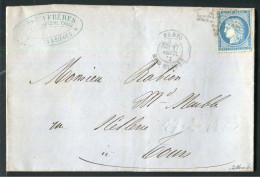 Rare Lettre De Paris Pour Tours ( 1873 ) Avec Un N° 60 - Etoile 23 & Cachet à Date Paris Rue Aligre - 1849-1876: Klassik