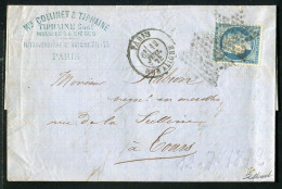 Rare Lettre De Paris Pour Tours ( 1872 ) Avec Un N° 60 - Etoile 23 & Cachet à Date Paris Rue Aligre - 1849-1876: Klassieke Periode