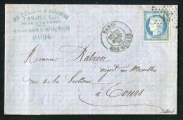 Rare Lettre De Paris Pour Tours ( 1873 ) Avec Un N° 60 - Etoile 23 & Cachet à Date Paris Rue Aligre - 1849-1876: Classic Period