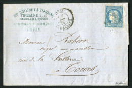 Rare Lettre De Paris Pour Tours ( 1872 ) Avec Un N° 60 - Etoile 23 & Cachet à Date Paris Rue Aligre - 1849-1876: Klassieke Periode