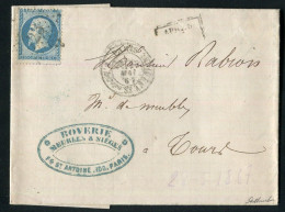 Rare Lettre De Paris Pour Tours ( 1864 ) Avec Un N° 22 - Etoile 23 & Cachet à Date Paris R. Du Fg St Antoine - 1849-1876: Période Classique