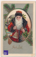 CPA Père Noël 1915 Father Christmas Postcard Suède Sweden Vintage Santa Claus Hiver Portrait Cloche Sapin Hotte A74-58 - Santa Claus