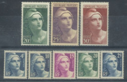 FRANCE - 1945/47, MARIANNE DE GANDON STAMPS SET OF 8, (**). - Nuovi