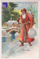 CPA Père Noël 1915/20 Father Christmas Postcard Suède Sweden Vintage Santa Claus Hiver Cloche Sapin Hotte A74-60 - Santa Claus