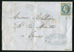 Rare Lettre De Paris Pour Tours ( 1868 ) Avec Un N° 29 - Etoile 23 & Cachet à Date Paris R. Du Fg St Antoine - 1849-1876: Période Classique