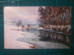 CARTE POSTALE, ART, PEINTURE ;   Belle Carte Avec Image "L'arrivée De L'hiver", Vita De La Rivière Gelée, Les Routes Ple - Malerei & Gemälde