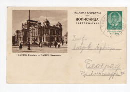 1936. KINGDOM OF YUGOSLAVIA,MONTENEGRO,ZABLJAK TO BELGRADE,ZAGREB NATIONAL THEATRE,ILLUSTRATED STATIONERY CARD,USED - Entiers Postaux