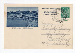 1936. KINGDOM OF YUGOSLAVIA,MONTENEGRO,PODGORICA TO BELGRADE,SPLIT,BACVICE BEACH,ILLUSTRATED STATIONERY CARD,USED - Postwaardestukken