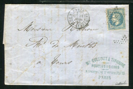 Rare Lettre De Paris Pour Tours ( 1868 ) Avec Un N° 29 - Etoile 23 & Cachet à Date Paris R. Du Fg St Antoine - 1849-1876: Klassik