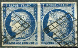 FRANCE - Y&T  N° 4 (o)…paire De Bleus Foncés...oblitération Grille - 1849-1850 Ceres