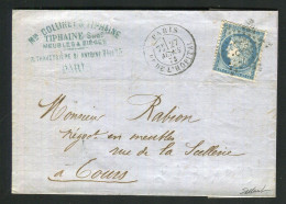 Rare Lettre De Paris Pour Tours ( 1873 ) Avec Un N° 60 - Etoile 33 & Cachet à Date Paris Bt De L'Hôpital - 1849-1876: Classic Period