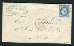 Belle Lettre De Paris Pour Tours ( 1872 ) Avec Un N° 60 - Etoile 21 & Cachet à Date Paris R. St Antoine - 1849-1876: Période Classique