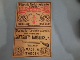 2 Old Vintage Big Matchbox Label Sweden Uddevalla - Matchbox Labels