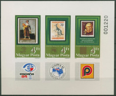 Ungarn 1984 ESPANA AUSIPEX PHILATELIA Block 171 B Postfrisch (C62263) - Blocks & Sheetlets