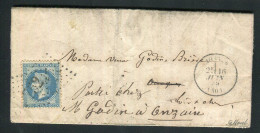 Rare Lettre De Josnes Pour Oucques ( 1869 ) Avec Un N° 29 - Timbre Oblitéré à Nouveau à L'arrivée - 1849-1876: Période Classique