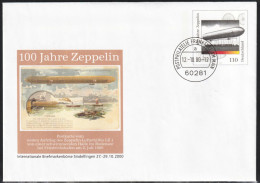 2000 Germany Centenary Of Zeppelin Airship Private Postal Stationery With First Day Cancel - Zeppelins