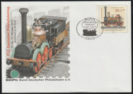 2013 Germany German Philatelists' Day: 175th Anniversary Of Saxonia Steam Locomotive PS With First Day Cancel - Treni