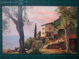 CARTE POSTALE, ART, PEINTURE ;   Belle Carte Avec Une Image De La Maison En Pierre L'après-midi à Côté De La Montagne Su - Pittura & Quadri