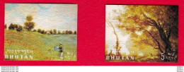 BHUTAN 1968 Stamps Embossed Art Paintings Monet Corot 4 & 5 Nu MNH Bhoutan - Bhoutan