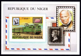 Niger 1979, Train, Stamp On Stamp, Penny Black, Rowland Hill, BF IMPERFORATED - Rowland Hill