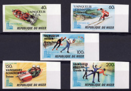 Niger 1980, Olympic Games In Lake Placid, Skiing, Skating, 5val IMPERFORATED - Ski