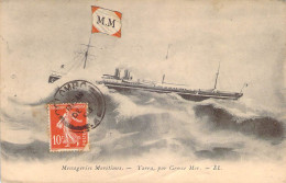 Oblitération Colombo Sur Semeuse 10c Rouge à Bord Du Paquebot Yarra Des MM Sur CP + Griffe Linéaire Paquebot 1908 - Poste Maritime