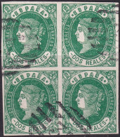 Spain 1862 Sc 60b España Ed 62a Block Used "2" (Barcelona) Parrilla Con Cifra Cancels - Gebruikt