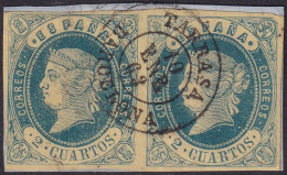 Spain 1862 Sc 55 España Ed 57 Pair Used Tarrasa (Barcelona) Date (fechador) Cancel On Piece - Gebraucht