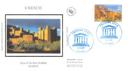 FDC Soie - Unesco, Maroc - Ksar D'Aït Ben Haddou, Oblit 13/12/2007 Paris - 2000-2009