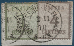 ALSACE LORRAINE Fragment N°1 C Vert Olive & N°3 4c Gris Oblit 2 NOV 70 Càd ALLEMAND STRASSBURG I ELSSAS Rare Association - Sonstige & Ohne Zuordnung