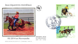 FDC Soie - Jeux équestres Mondiaux (4891, 4897), Oblit 23/8/14 Caen - 2010-2019