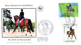 FDC Soie - Jeux équestres Mondiaux (4890, 4893), Oblit 23/8/14 Caen - 2010-2019