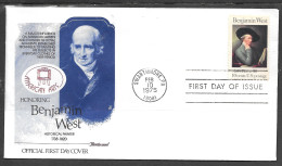 USA FDC Fleetwood Cachet, 1975 10 Cents Benjamin West - 1971-1980