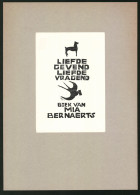 Exlibris Mia Bernaerts, Hund, Vogel Mit Einem Brief Im Schnabel  - Bookplates