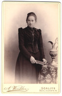 Fotografie A. Winkler, Goerlitz, Berlinerstrasse 12, Portrait Elegante Dame Mit Kreuzkette Und Buch  - Anonyme Personen