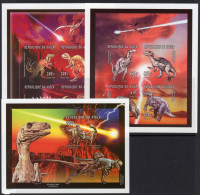 Niger 1996, Dinosaurs, Asteroids, 4val In BF +2BF IMPERFORATED - Prehistorics