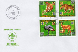 Niger 1996, Scout, Rotary, Wild Cats, Monkey, 4val In FDC - Rotary, Lions Club