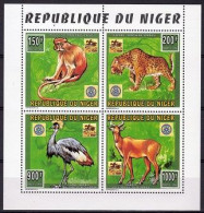 Niger 1996, Scout, Rotary, Wild Cats, Monkey, 4val In BF - Raubkatzen